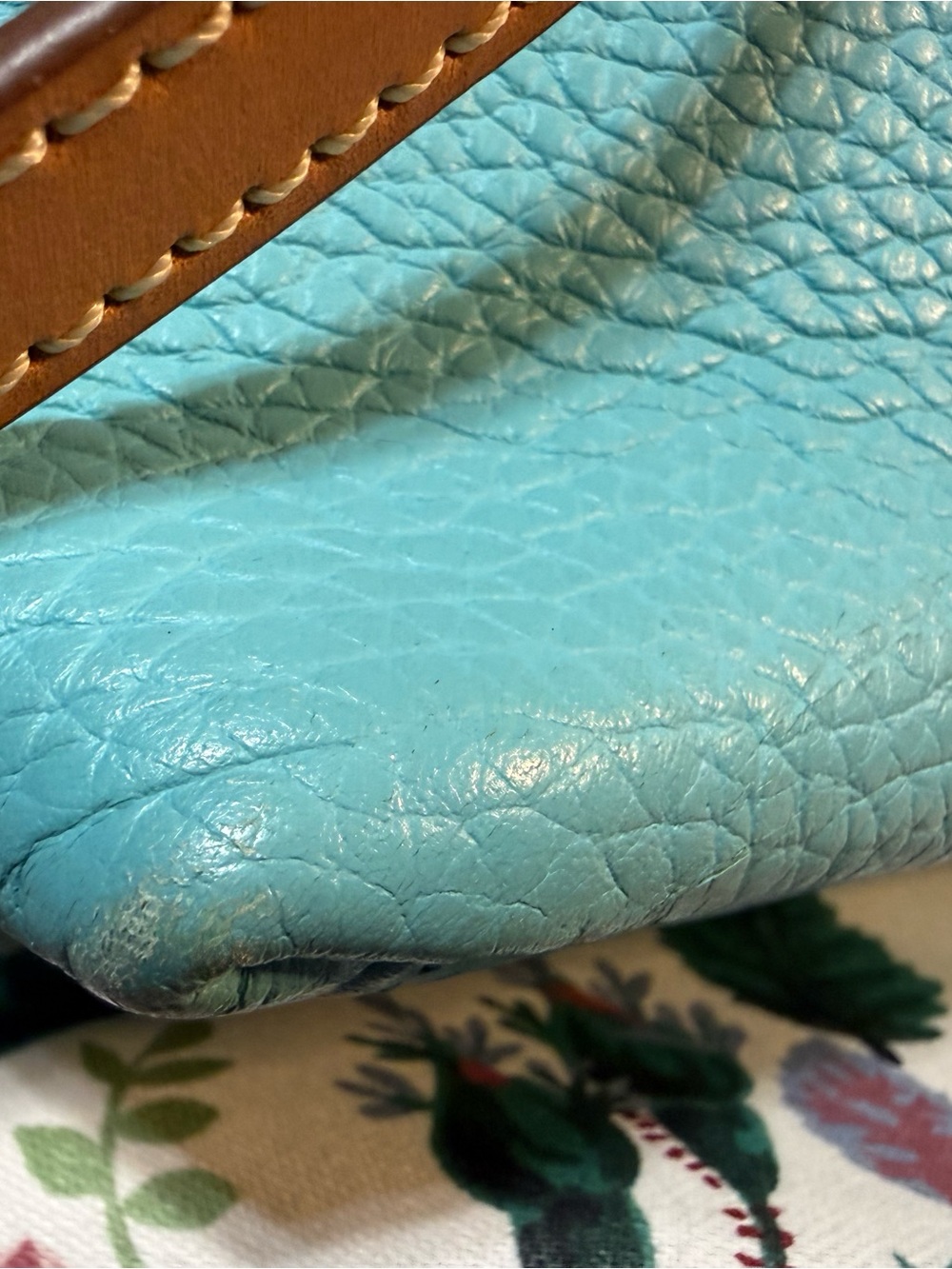 Dooney & Bourke Turquoise (Calypso) Audrey Pebbled Leather Satchel with Tan Trim - Picture 4 of 11